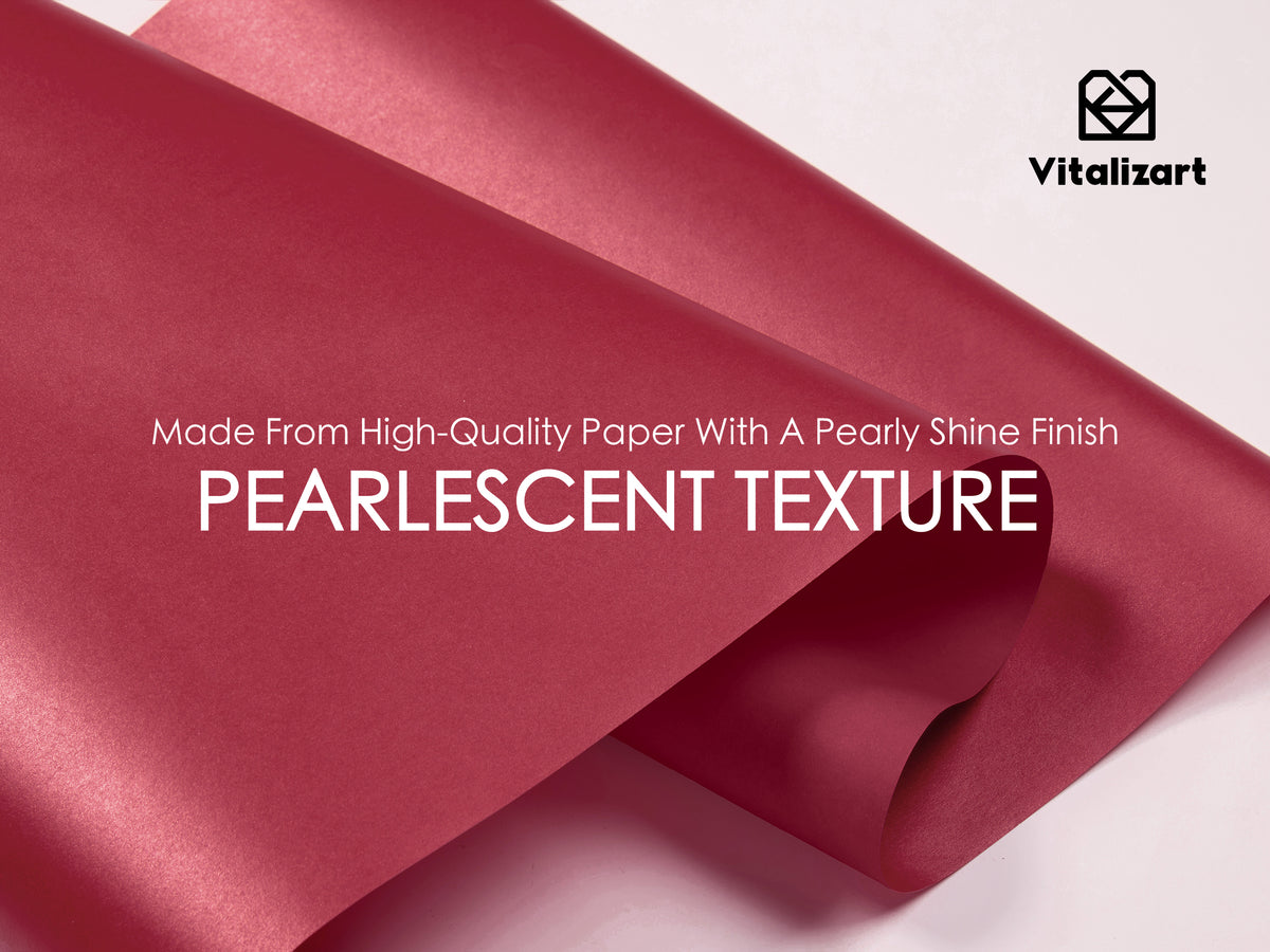 Wrapping Paper Set 17"x197" Pearly-Lustre With Silk Like Satin Ribbon & Gift Tags (Burgundy Paper & Burgundy Ribbons) - Vitalizart