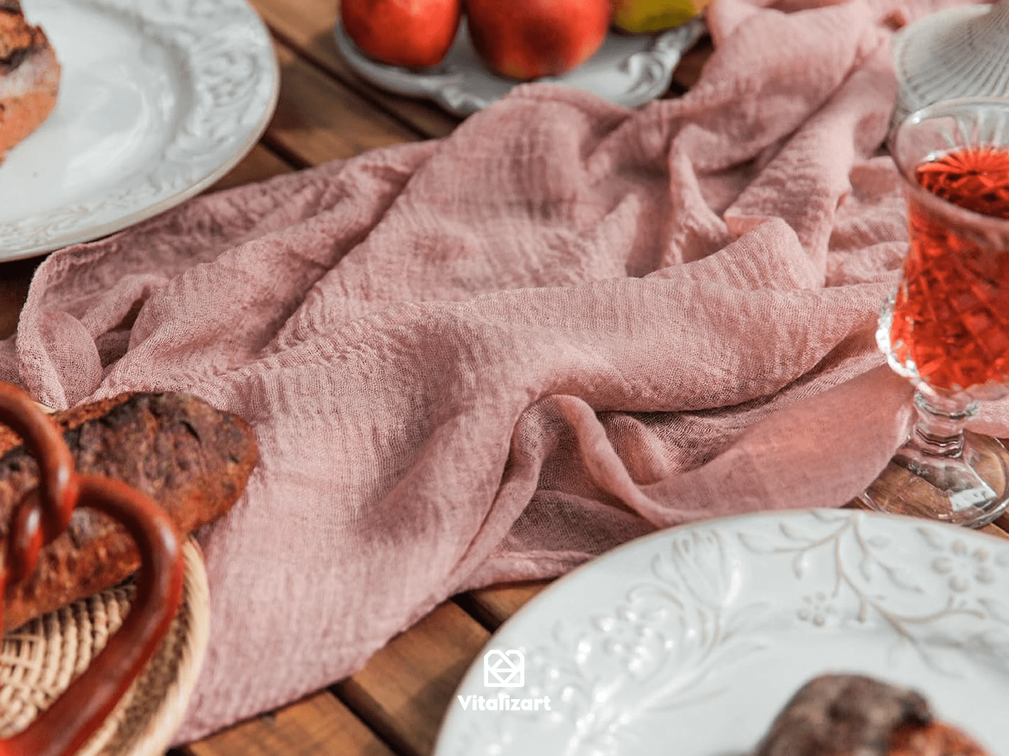 Cheesecloth Table Runner 35 x 120 Inches (Dusty Rose) - Vitalizart