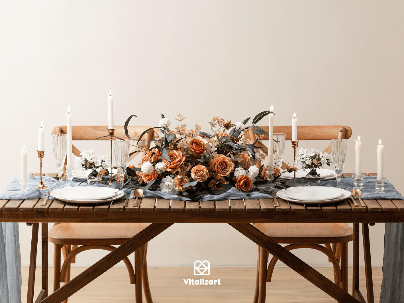 Cheesecloth Table Runner Gauze Boho Rustic 35 x 120 Inches (Dusty Blue) - Vitalizart