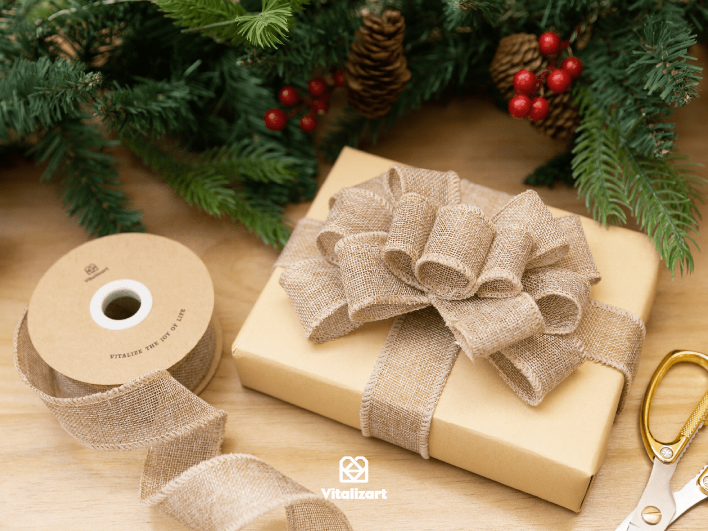 Burlap Ribbon Wired 1.5" x 10 Yd (Beige) - Vitalizart
