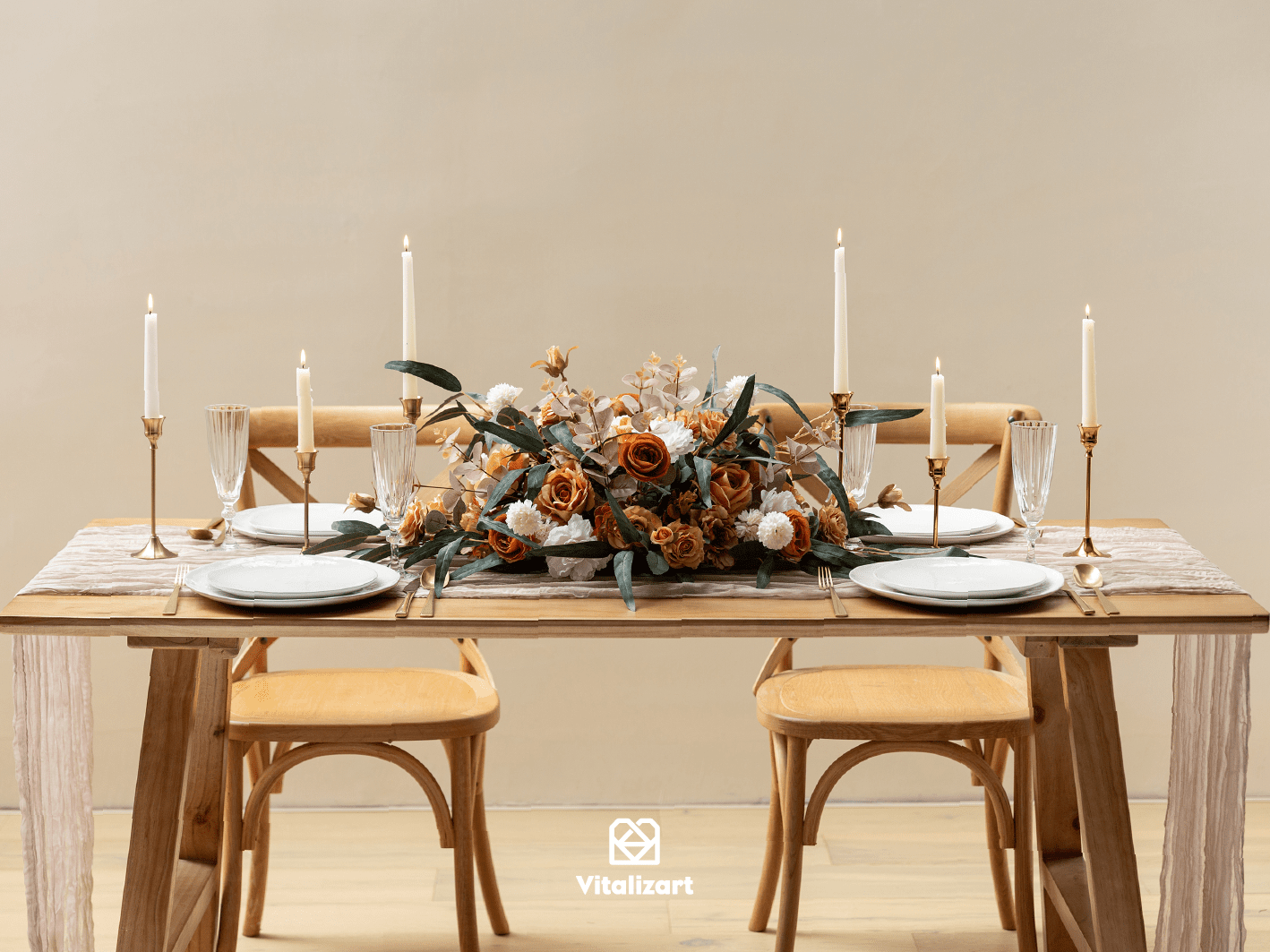 Cheesecloth Table Runner Gauze Boho Rustic 35 x 120 Inches (Beige Nude) - Vitalizart
