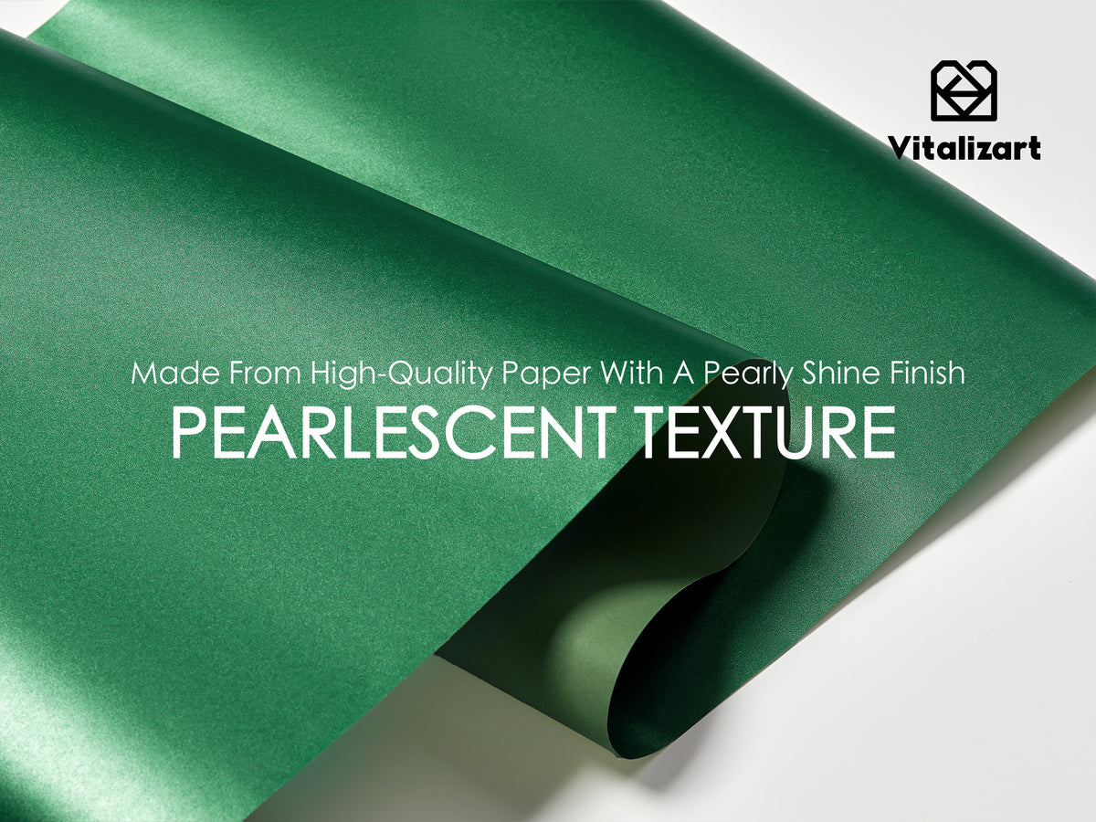 Wrapping Paper Set 17"x197" Pearly-Lustre With Silk Like Satin Ribbon & Gift Tags ( Green Paper & Green Ribbons) - Vitalizart
