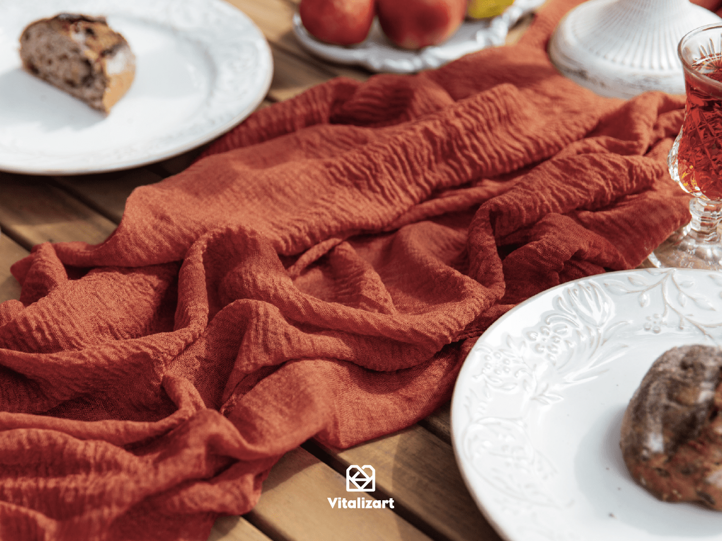 Cheesecloth Table Runner 35 x 120 Inches (Terracotta) - Vitalizart