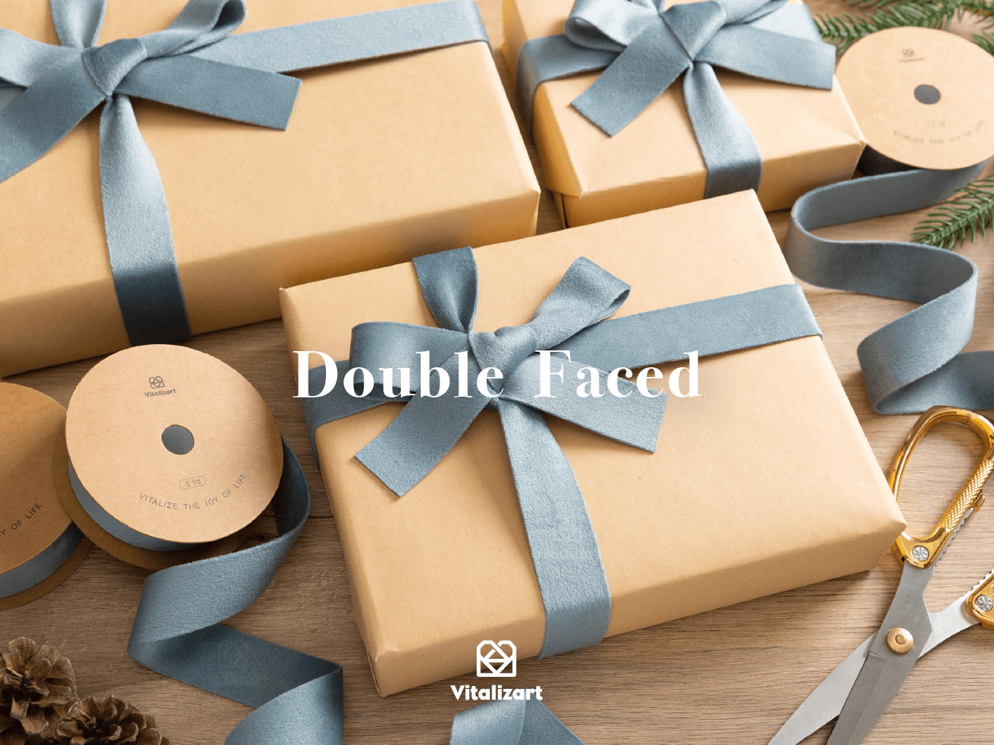Double Faced Velvet Ribbon Set 1" x 15 Yd (Dusty Blue) - Vitalizart