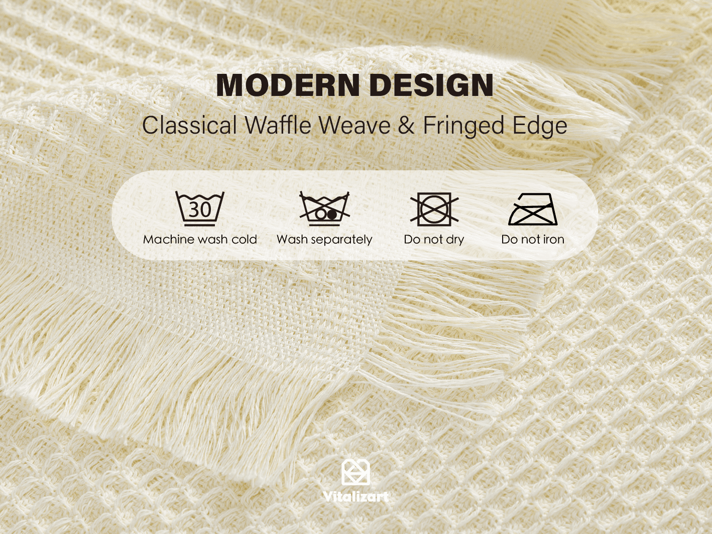 Waffle Weave Cotton Table Runner 14"x36" (Cream) - Vitalizart