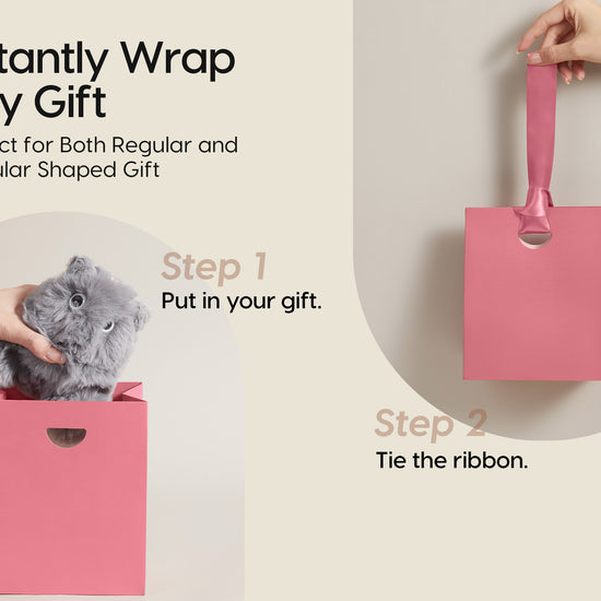 VITALIZART PAPER GIFT BAGS WITH RIBBON HANDLES SET OF 10 RED BULK REUSABLE FOR GIFT WRAP 5.91"X3.54"X7.28" SMALL (PINK COLOR) - Vitalizart