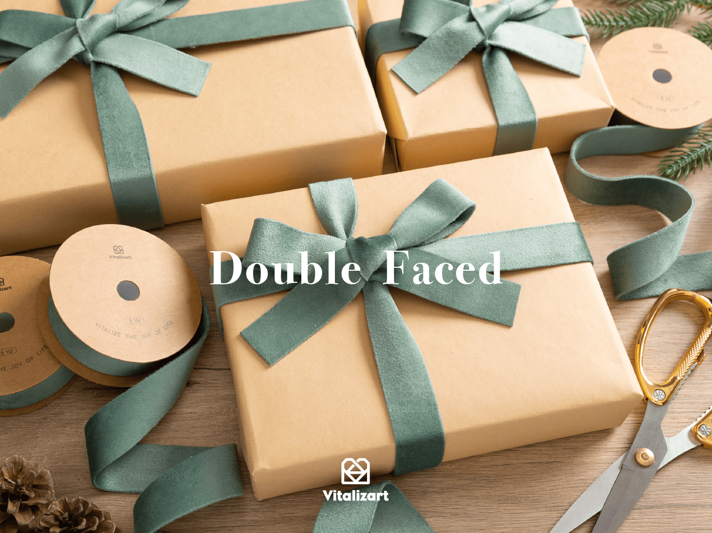 Double Faced Velvet Ribbon Set 1" x 15 Yd (Dusty Green) - Vitalizart