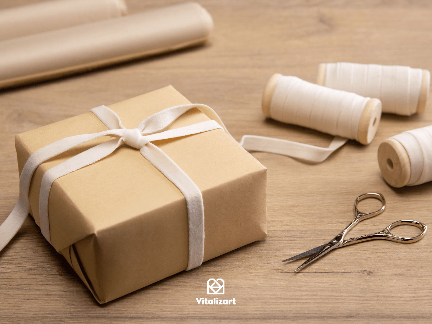 Velvet Ribbon With Wooden Spool 3/8" x 15 Yd (Ivory) - Vitalizart