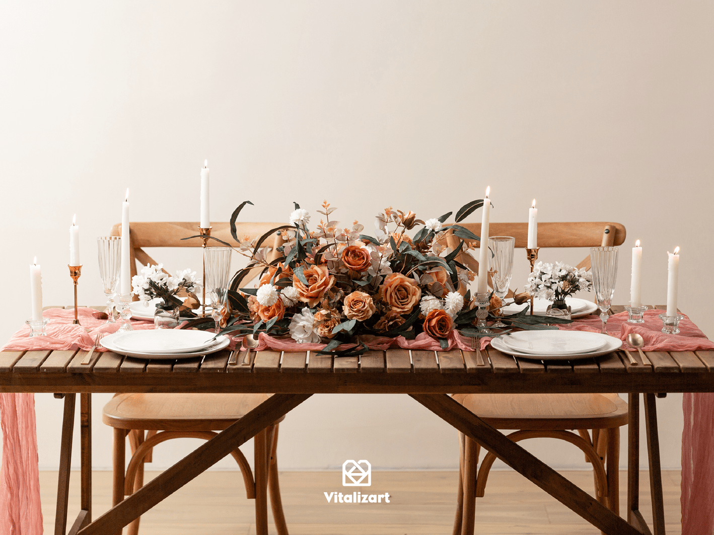 Cheesecloth Table Runner Gauze Boho Rustic 35 x 120 Inches (Peach) - Vitalizart