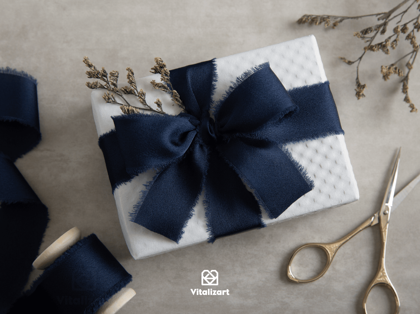 Silk Satin Ribbon With Wooden Spool 1" x 15 Yd (Navy Blue) - Vitalizart