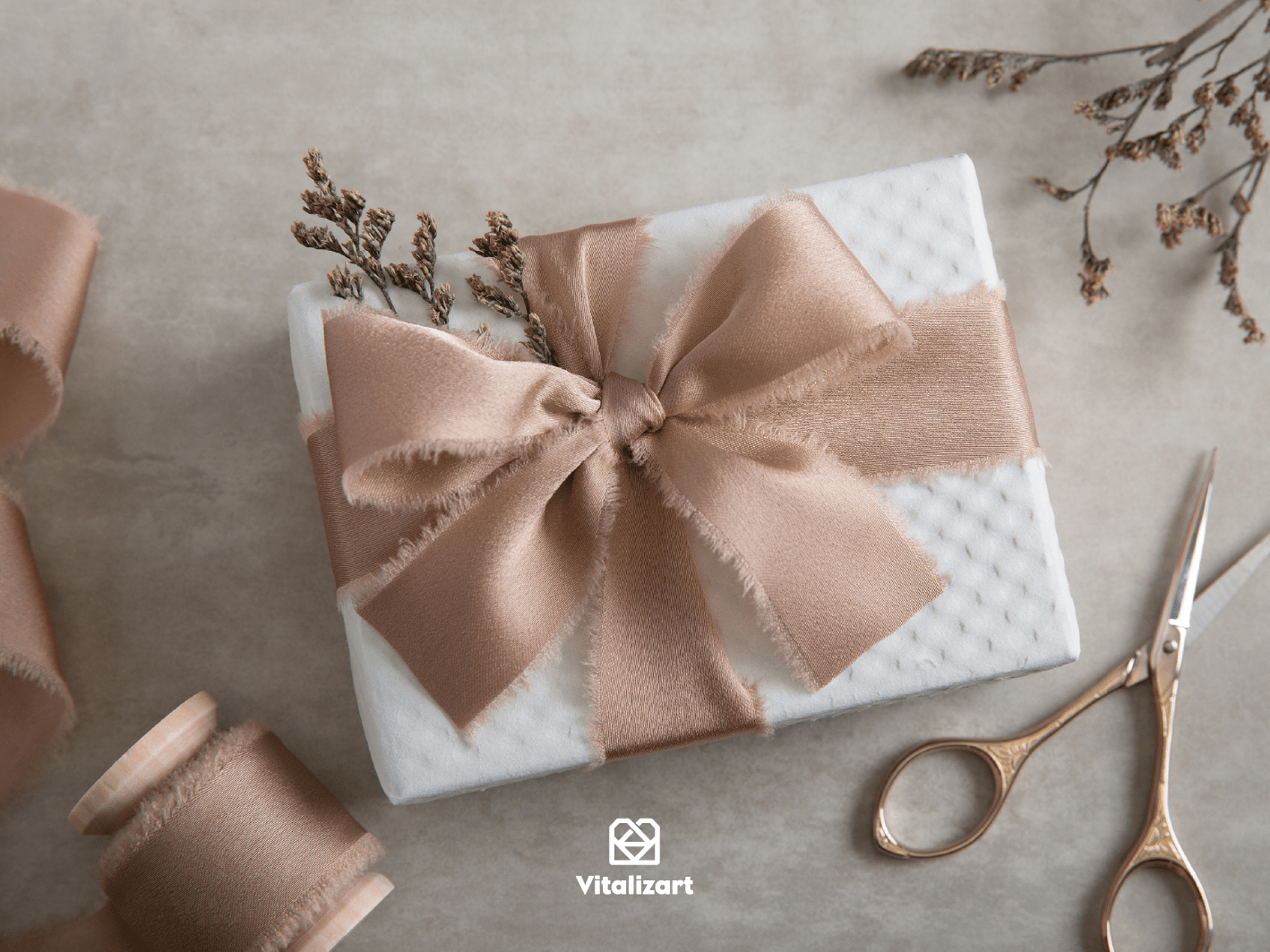 Silk Satin Ribbon With Wooden Spool 1" x 15 Yd (Champagne) - Vitalizart