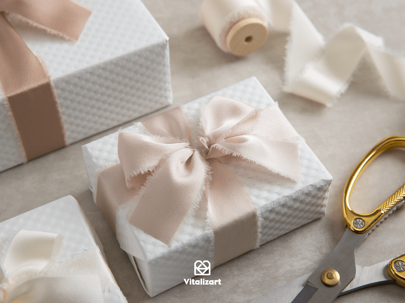 Silk Satin Ribbon With Wooden Spool 1" x 15 Yd (Champagne & Nude) - Vitalizart