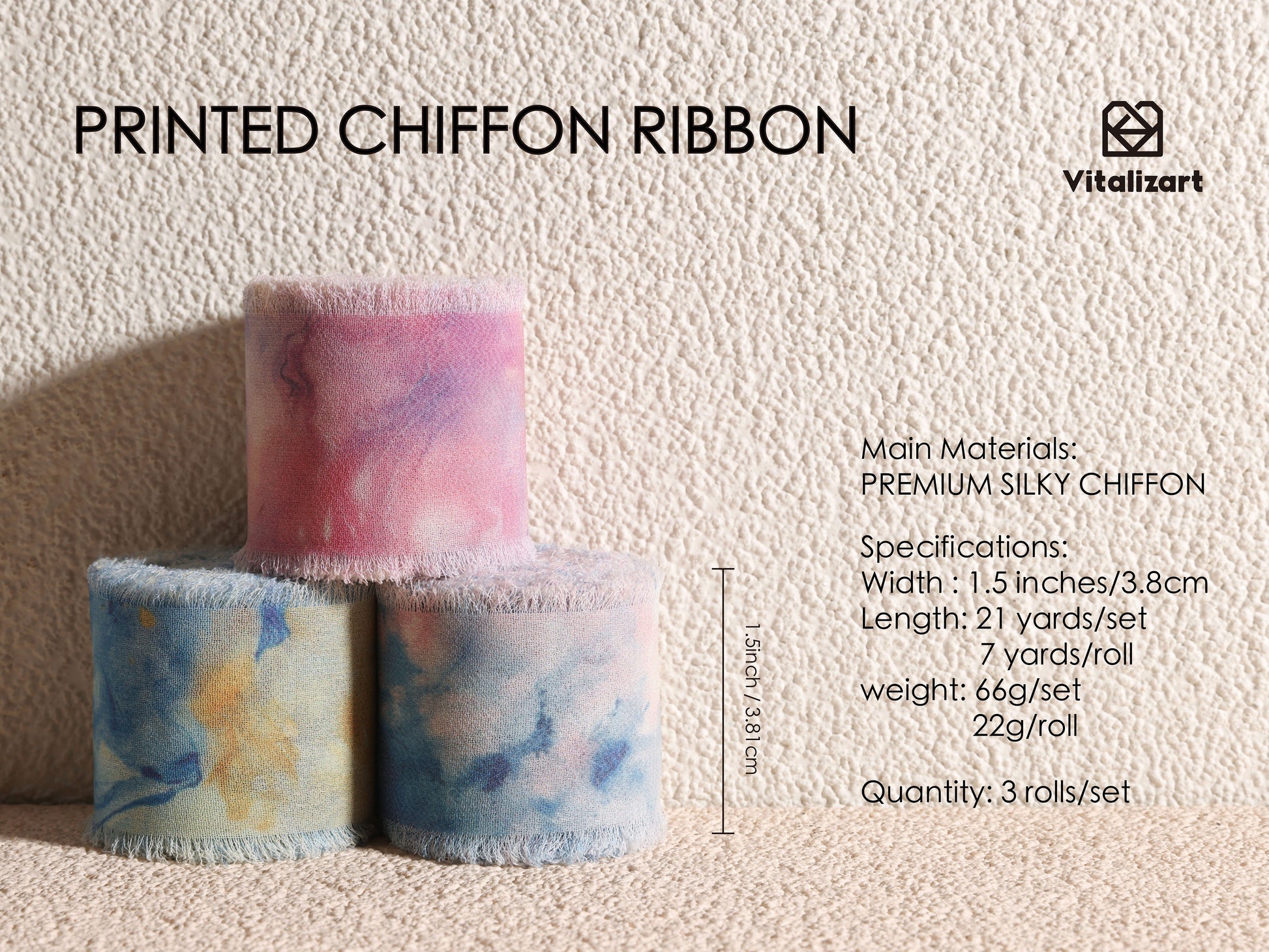 Printed Frayed Ribbon 1 1/2" x 21 Yd (Tie Dye 2) - Vitalizart