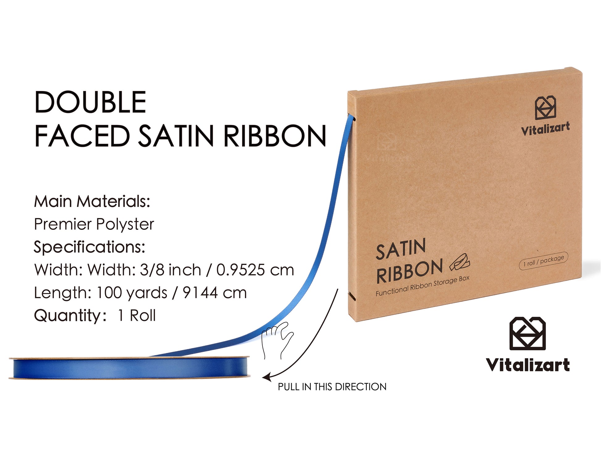 Ribbon for Crafts Double Faced Functional Satin Ribbon 3/8" x 100Yd (Blue) - Vitalizart