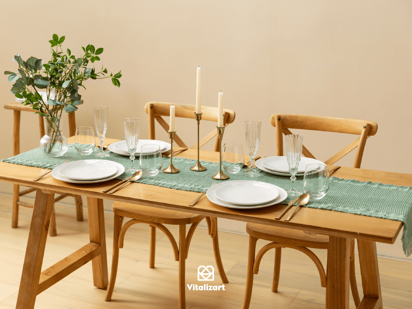 Waffle Weave Cotton Table Runner 14"x72" (Dusty Green) - Vitalizart