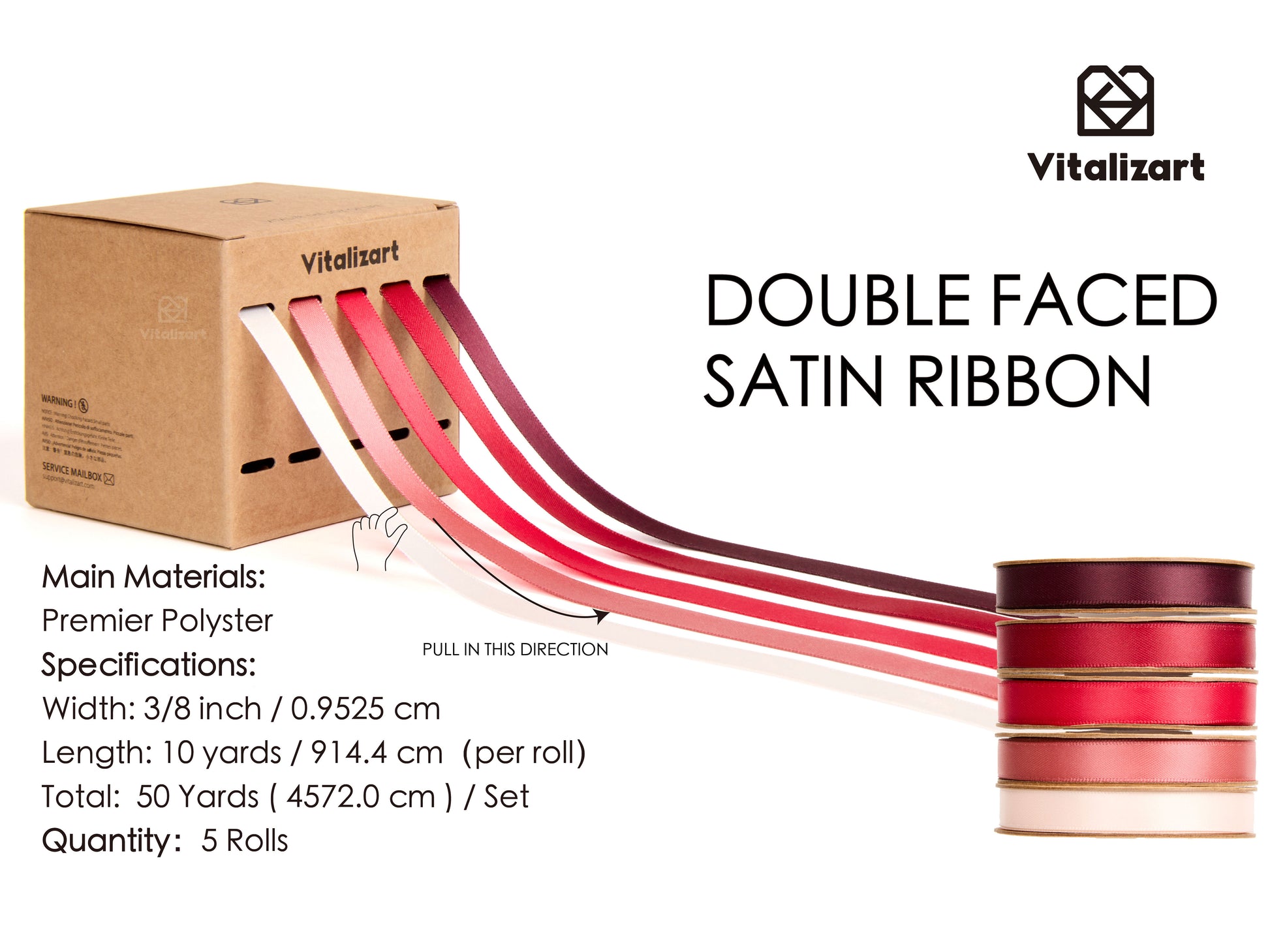Double Face Satin Ribbon 3/8" x 50Yd (Red Brown Nude) - Vitalizart