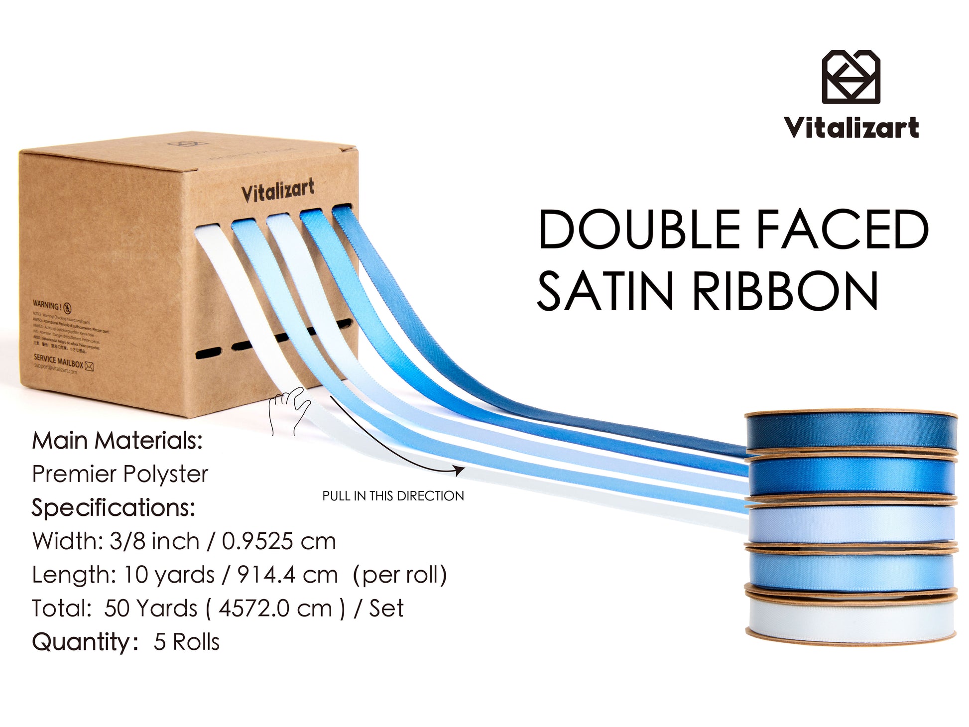 Double Face Satin Ribbon 3/8" x 50Yd (Navy Royal Dusty Baby Blue) - Vitalizart