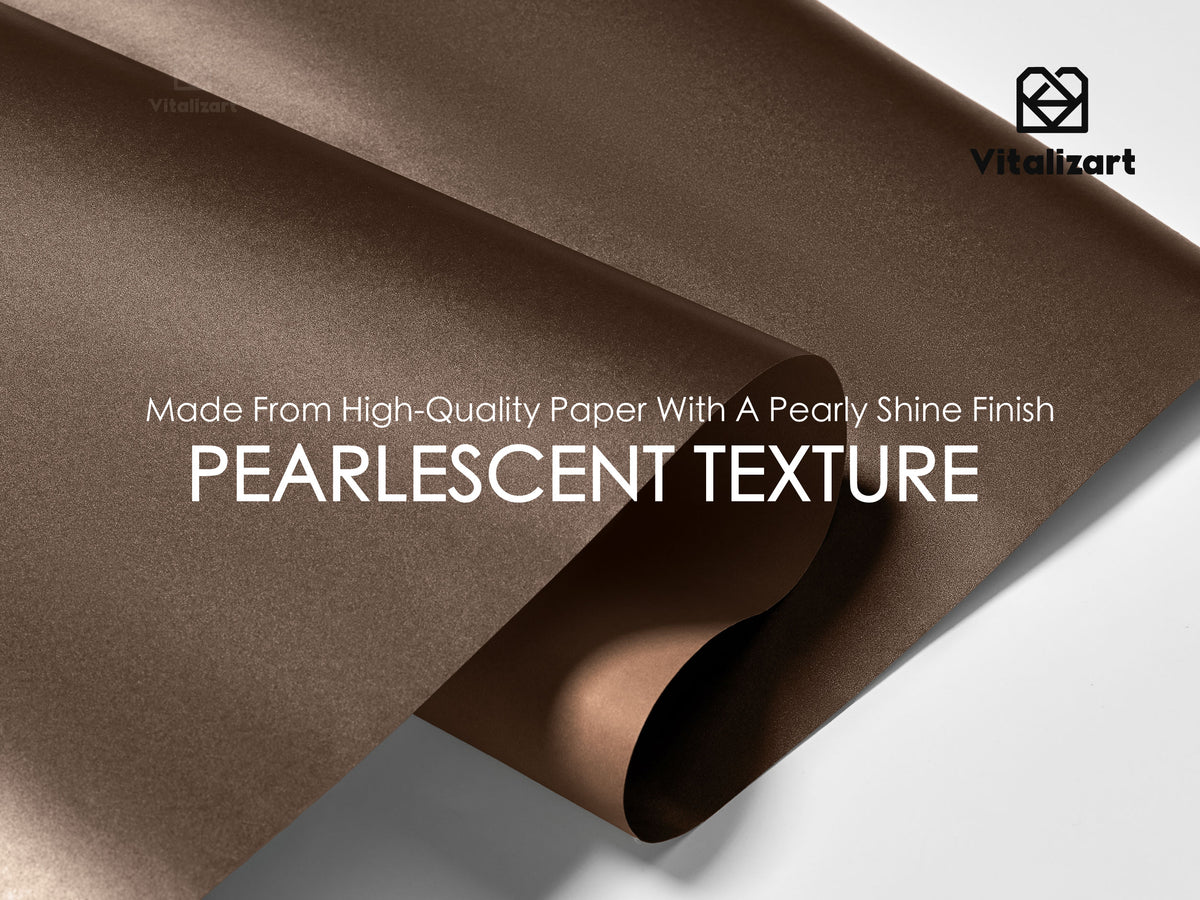 Wrapping Paper Set 17"x197" Pearly-Lustre With Silk Like Satin Ribbon & Gift Tags (Brown Paper & Brown Ribbons) - Vitalizart