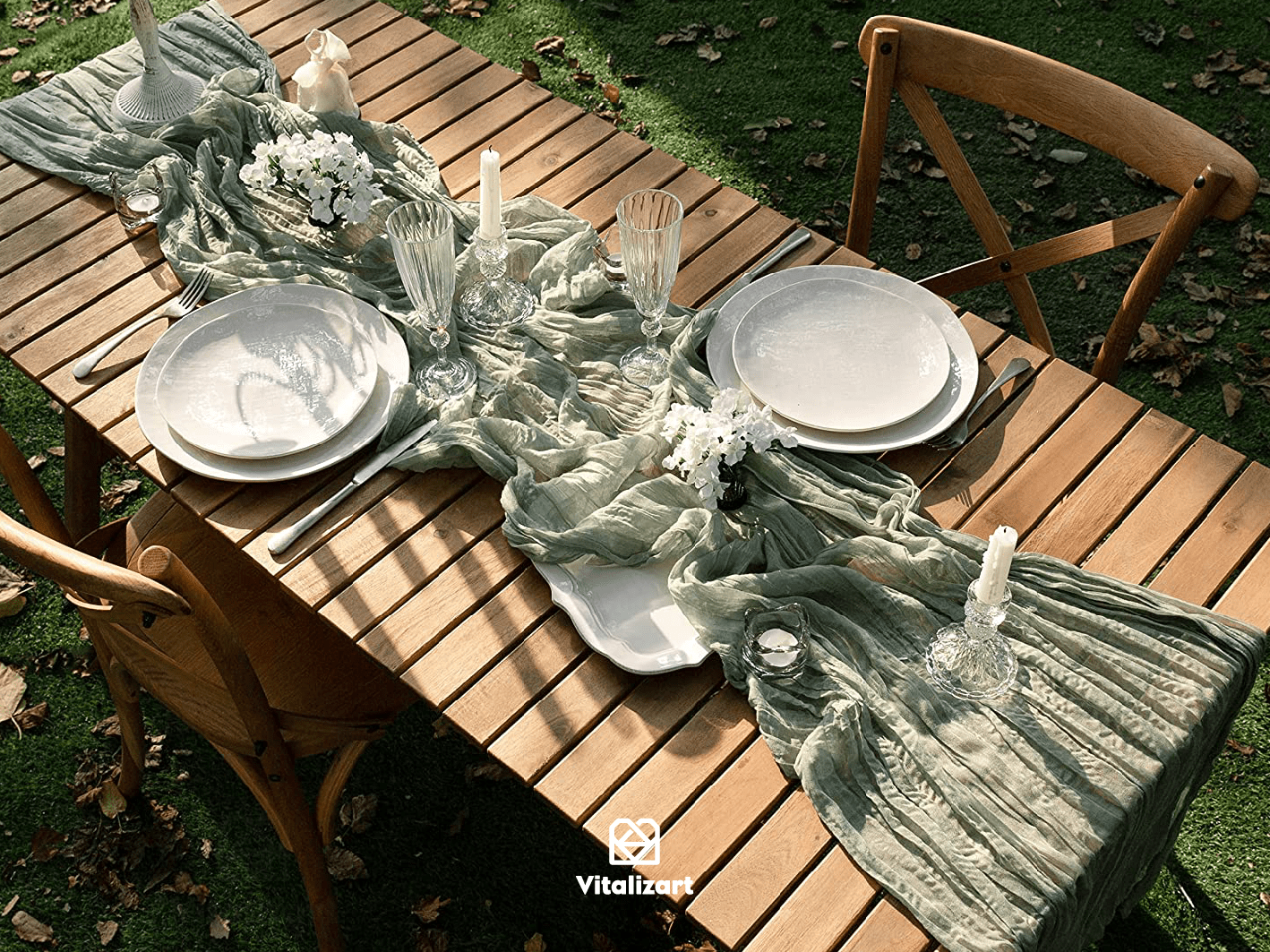 Cheesecloth Table Runner Gauze Boho Rustic 35 x 120 Inches (Sage Green) - Vitalizart