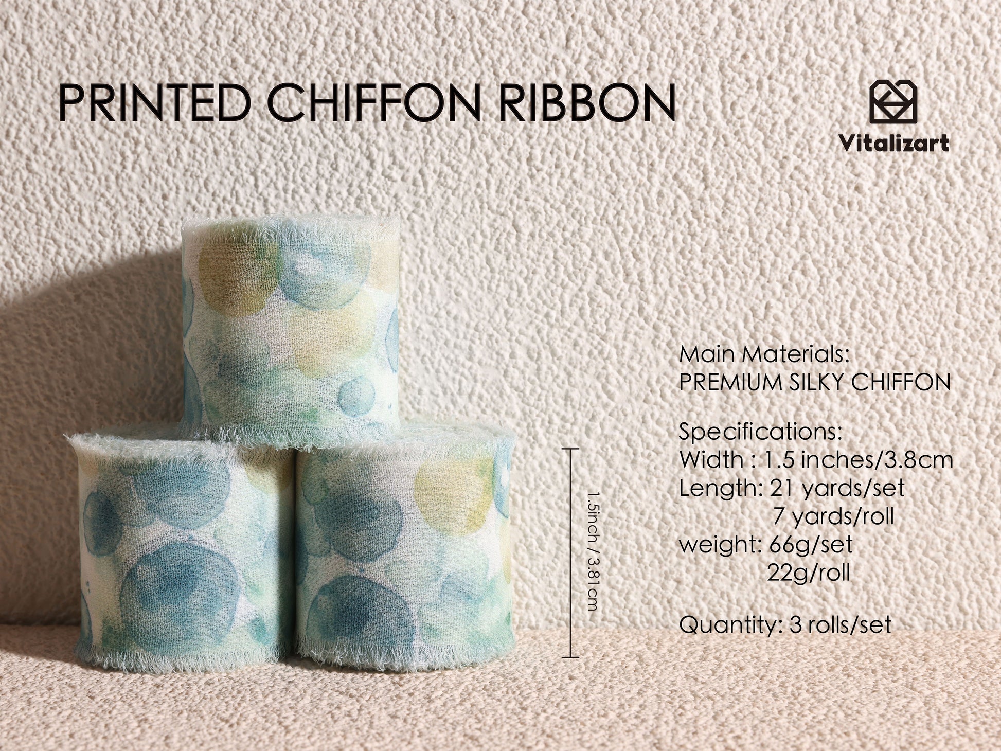 Printed Frayed Ribbon 1 1/2" x 21 Yd (Pattern5) - Vitalizart