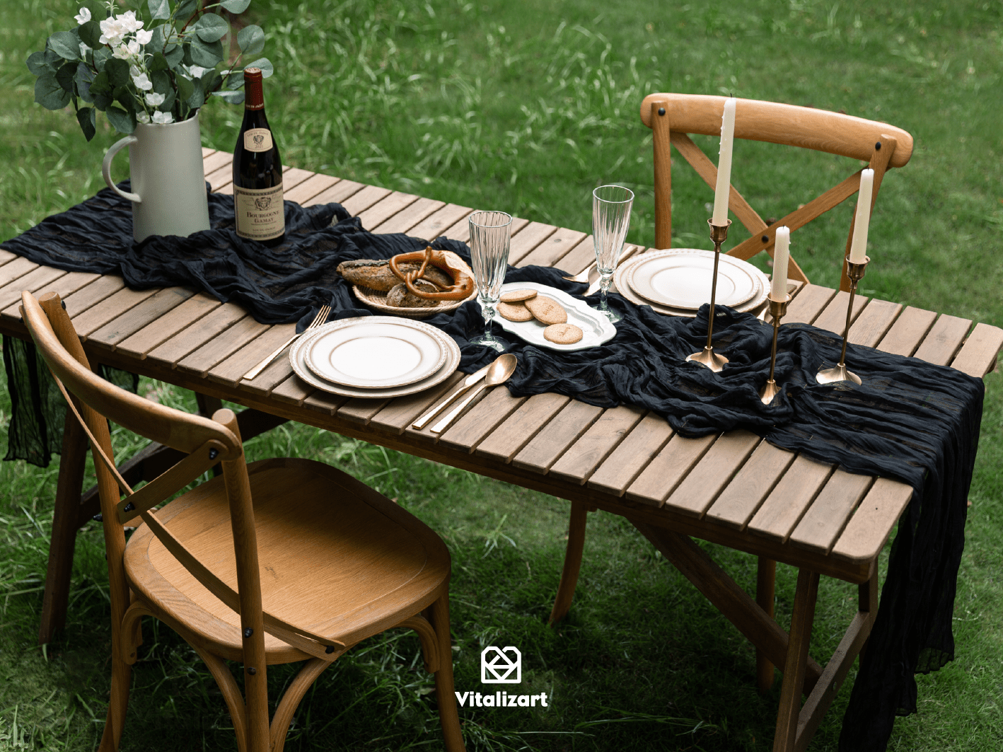 Cheesecloth Table Runner Gauze Boho Rustic 35 x 120 Inches (Black) - Vitalizart