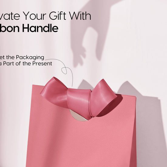 VITALIZART PAPER GIFT BAGS WITH RIBBON HANDLES SET OF 10 RED BULK REUSABLE FOR GIFT WRAP 5.91"X3.54"X7.28" SMALL (PINK COLOR) - Vitalizart