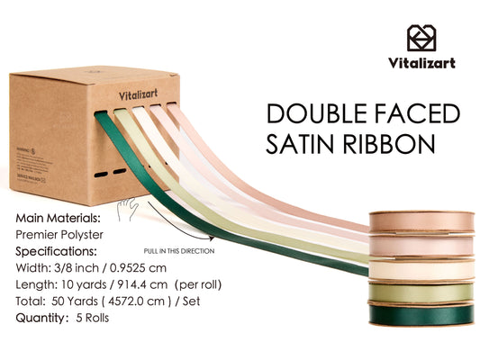 Double Face Satin Ribbon 3/8" x 50Yd (Green Nude White)
