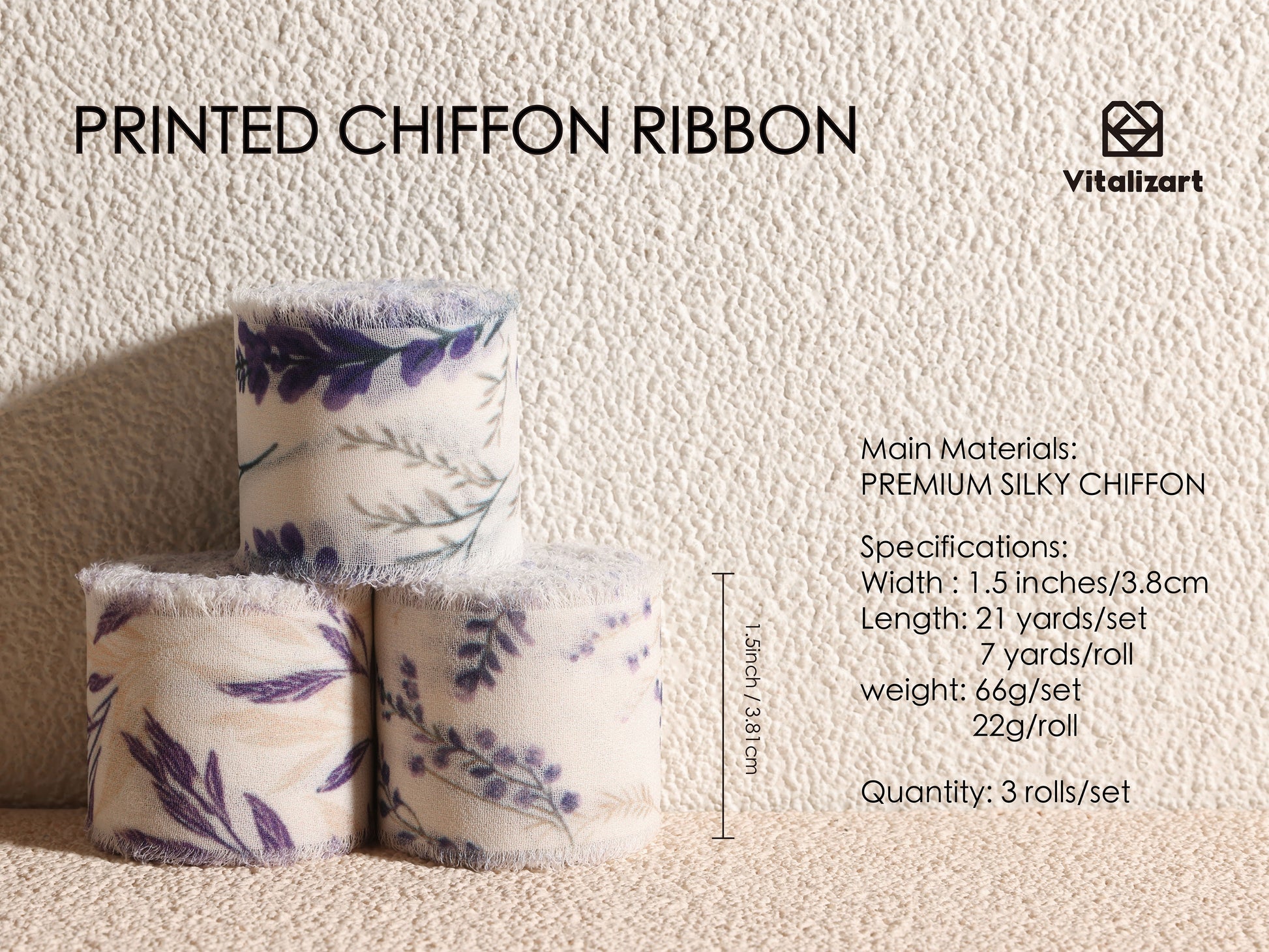 Printed Frayed Ribbon 1 1/2" x 21 Yd (Pattern2) - Vitalizart