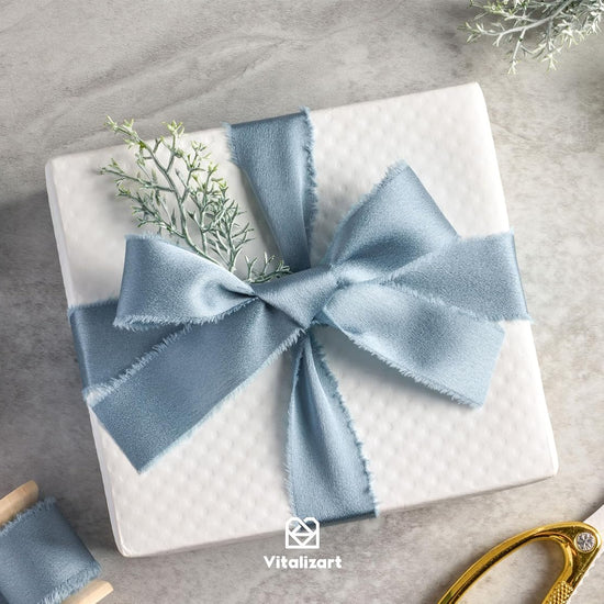 Silk Satin Ribbon With Wooden Spool 1" x 15 Yd (Dusty Blue) - Vitalizart