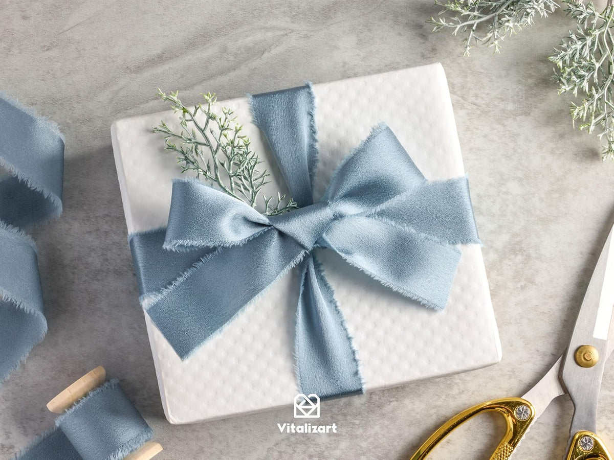 Silk Satin Ribbon With Wooden Spool 1" x 15 Yd (Dusty Blue) - Vitalizart