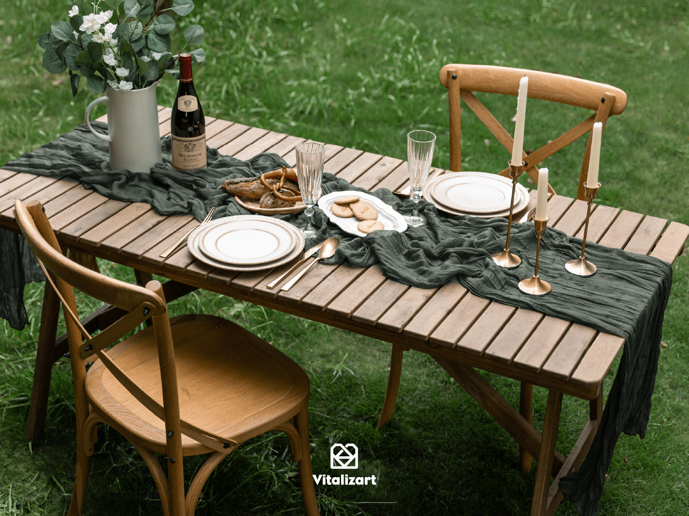 Cheesecloth Table Runner Gauze Boho Rustic 35 x 120 Inches (Gray Green) - Vitalizart