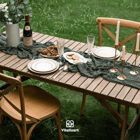 Cheesecloth Table Runner Gauze Boho Rustic 35 x 120 Inches (Gray Green) - Vitalizart