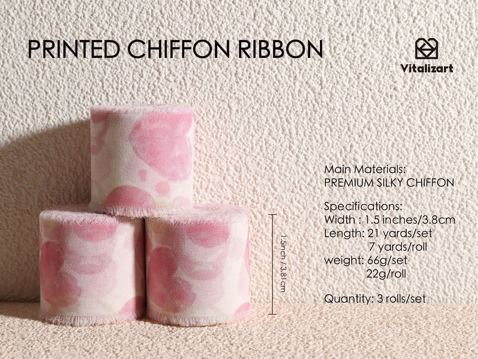 Printed Frayed Ribbon 1 1/2" x 21 Yd (Pattern6) - Vitalizart