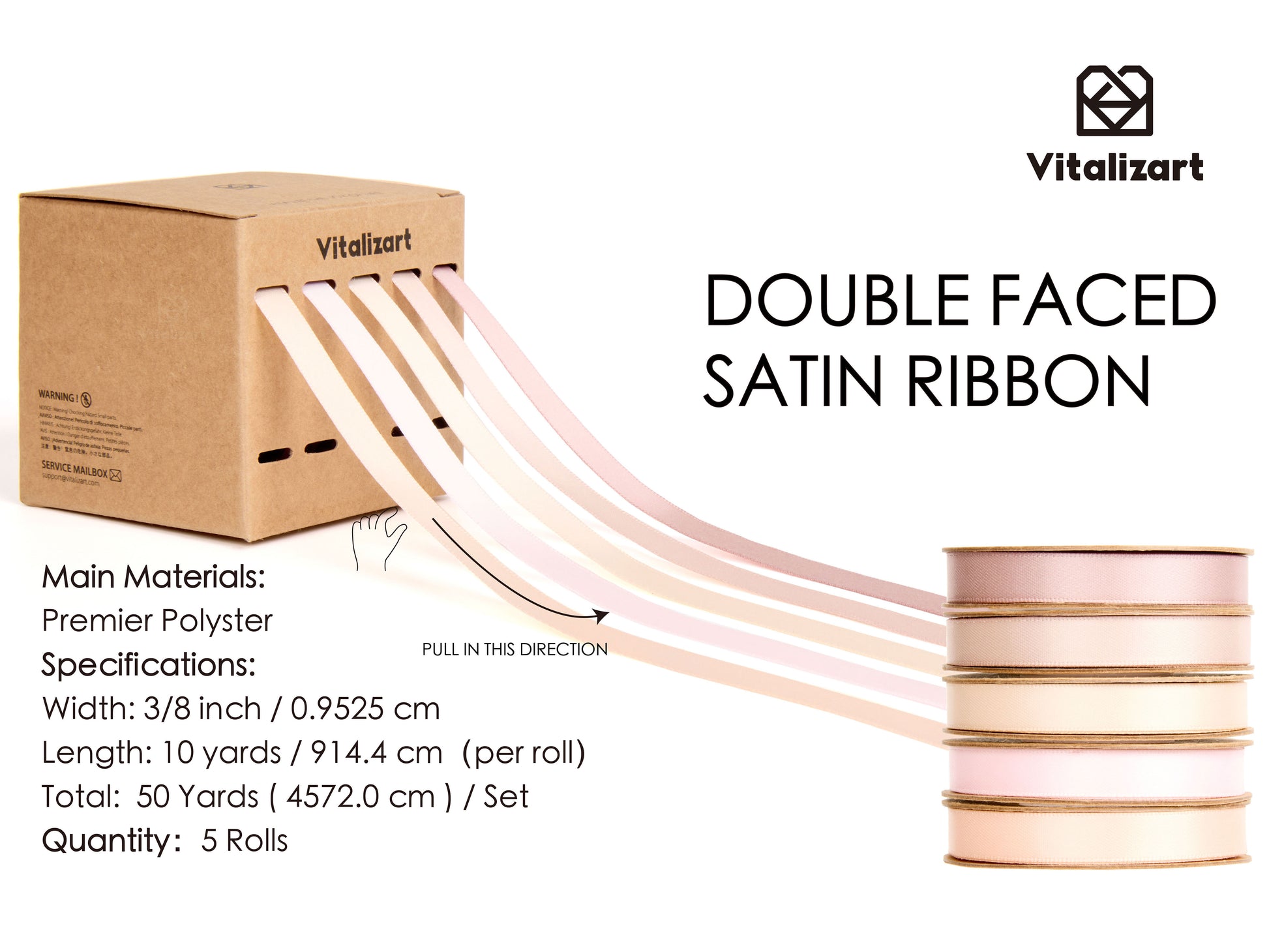 Double Face Satin Ribbon 3/8" x 50Yd (Dusty Pink Tan Nude) - Vitalizart