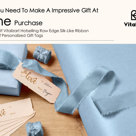 Wrapping Paper Set 30"x197" Pearly-Lustre With Silk Like Satin Ribbon & Gift Tags (Dusty Blue Paper & Dusty Blue Ribbons) - Vitalizart