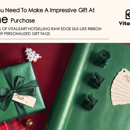 Wrapping Paper Set 17"x197" Pearly-Lustre With Silk Like Satin Ribbon & Gift Tags ( Green Paper & Green Ribbons) - Vitalizart