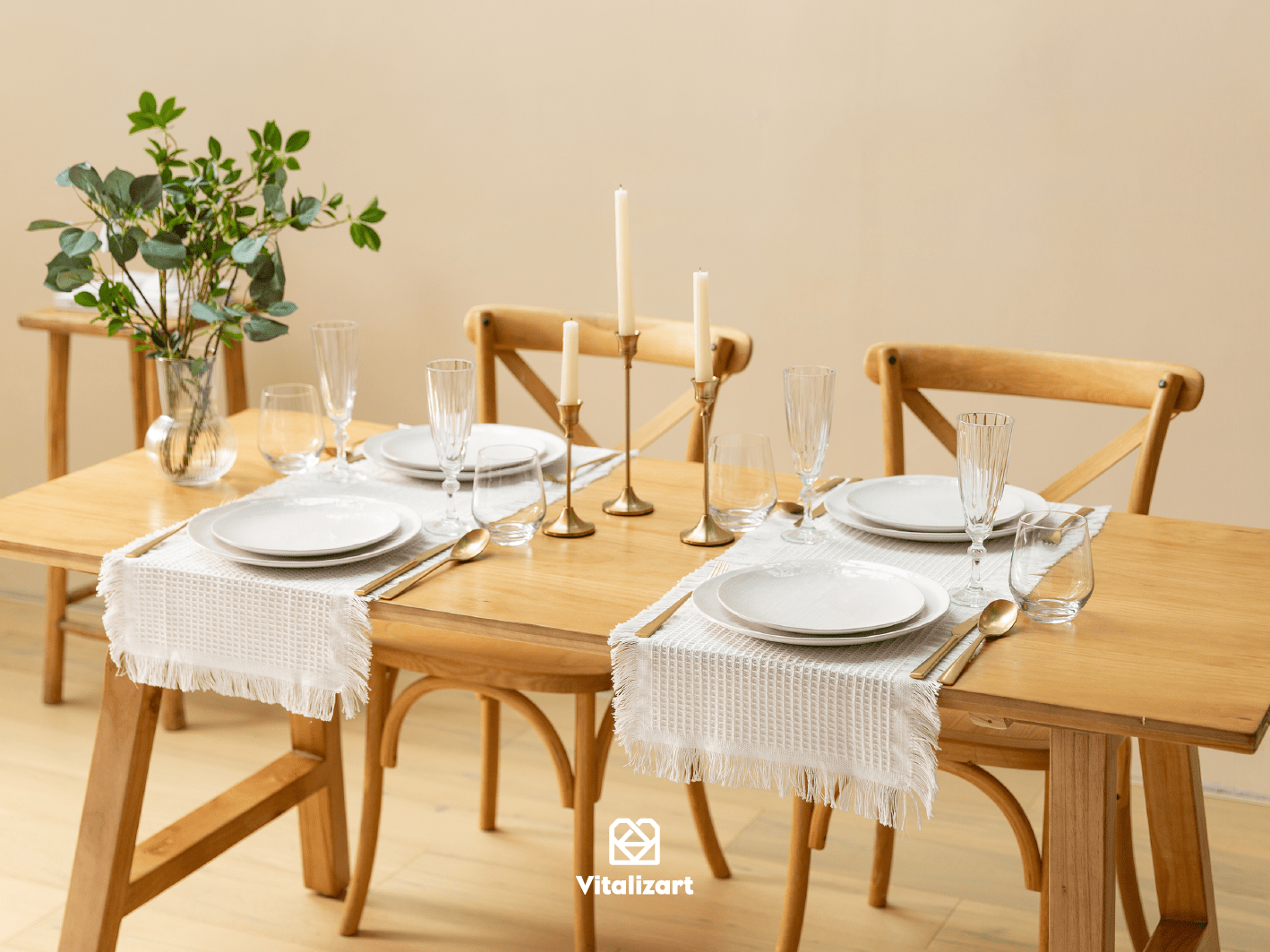 Waffle Weave Cotton Table Runner 14"x36" (White) - Vitalizart