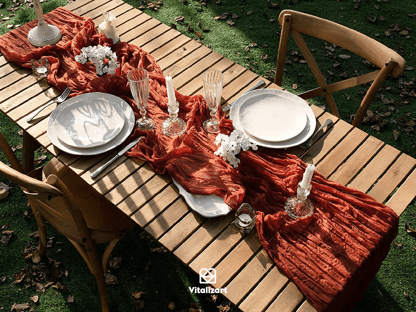 Cheesecloth Table Runner Gauze Boho Rustic 35 x 120 Inches (Terracotta) - Vitalizart