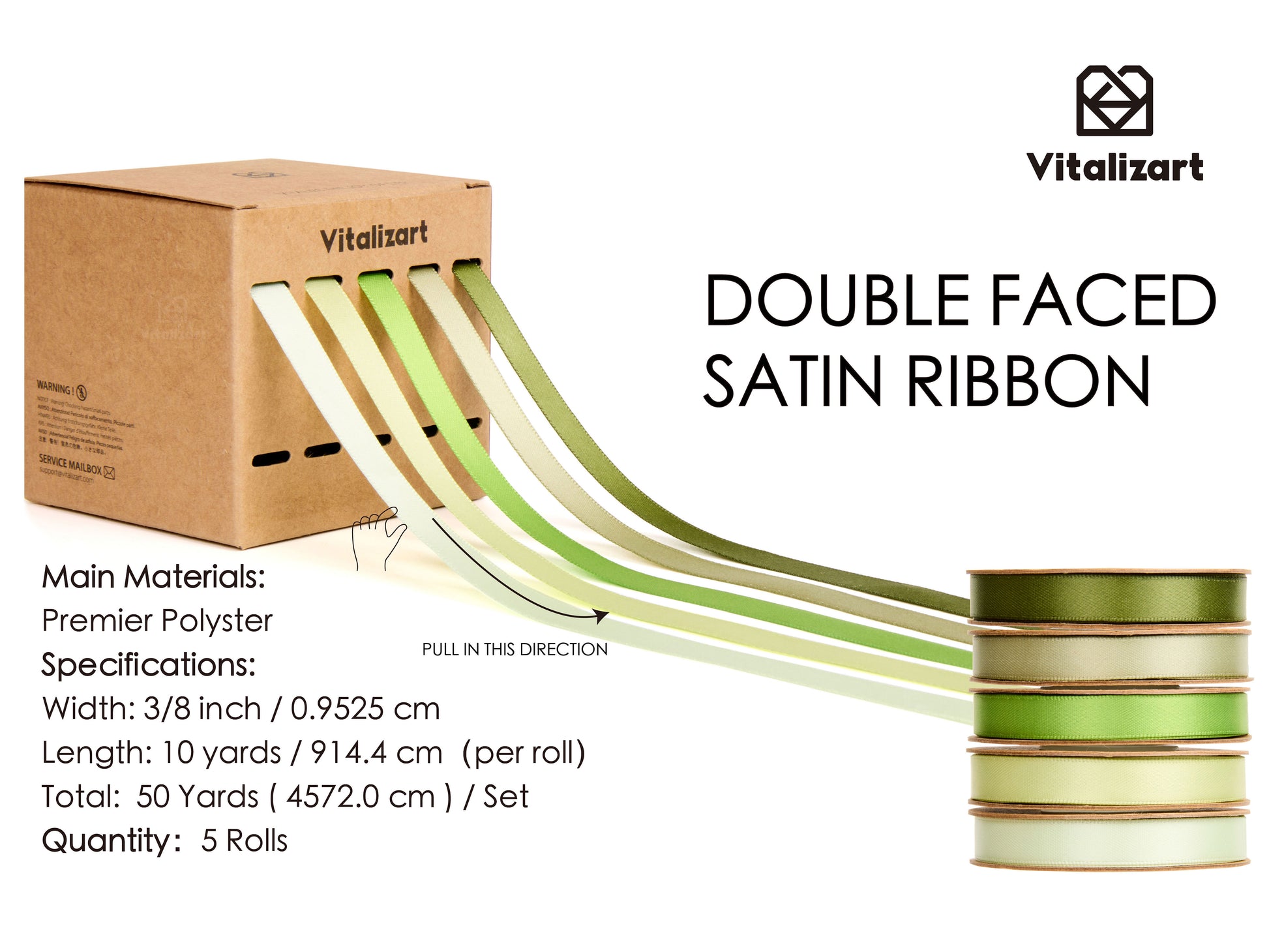 Double Face Satin Ribbon 3/8"x 50Yd (Mint Dark Sage Green) - Vitalizart