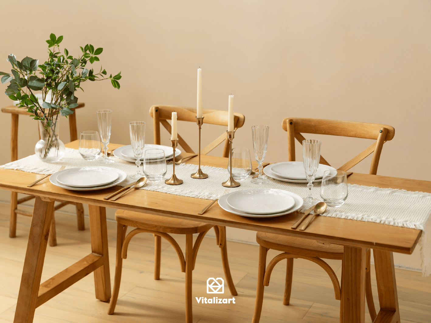 Waffle Weave Cotton Table Runner 14"x72" (Cream) - Vitalizart