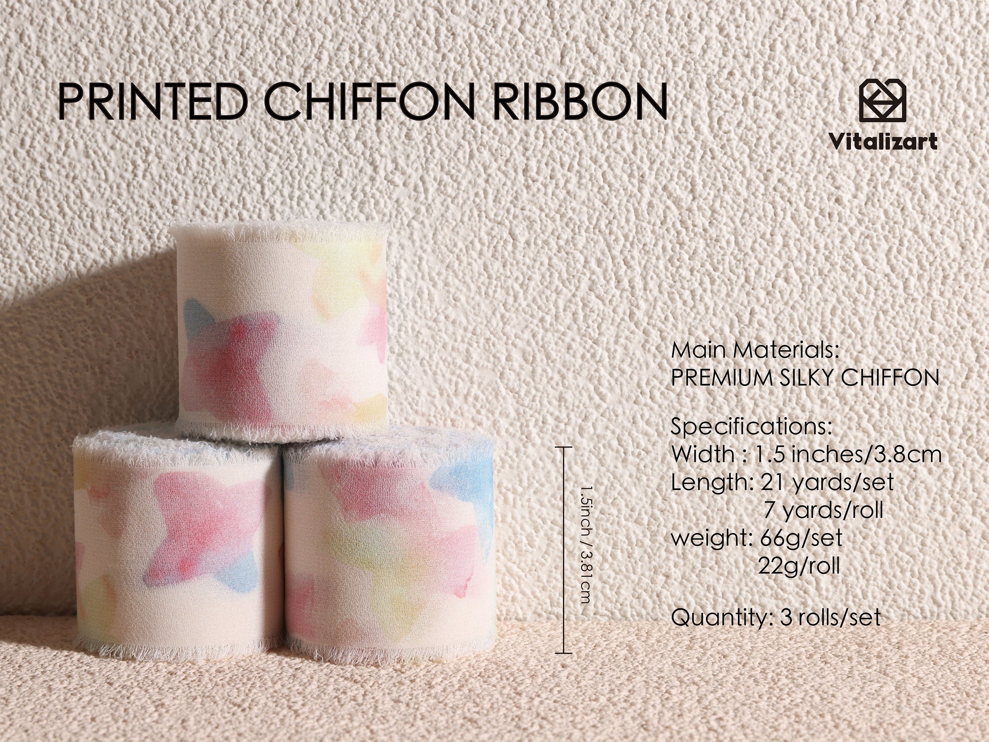 Printed Frayed Ribbon 1 1/2" x 21 Yd (Pattern4) - Vitalizart
