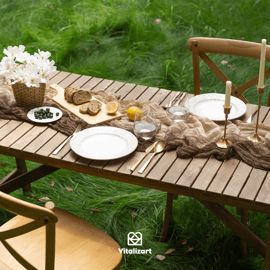 Cheesecloth Table Runner Gauze Boho Rustic 35 x 120 Inches (Nude Coffee Brown) - Vitalizart