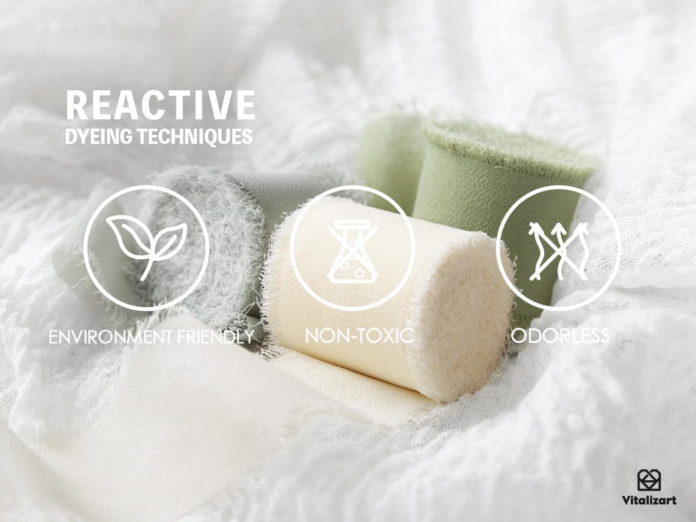 FRINGE CHIFFON SILK RIBBON 1.5 INCH X 27YD ( Assorted 9 Colors Green & White)