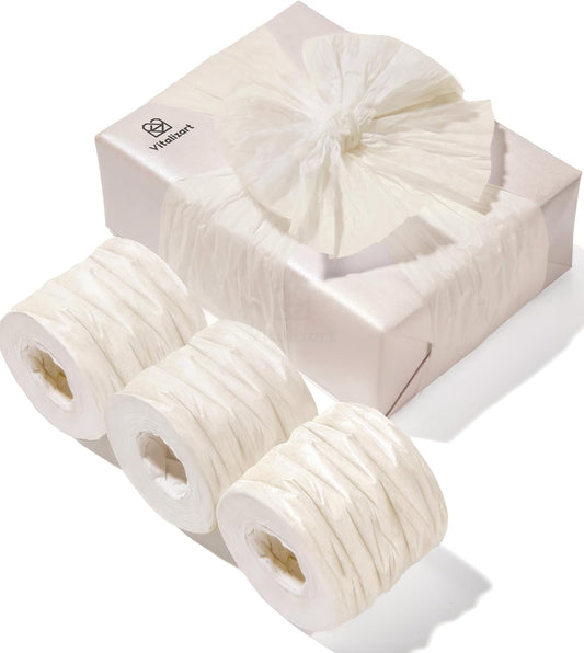 Vitalizart Crinkle Paper Ribbon 1.5" x 75 Yards, Reusable Recyclable Easy Tear(WHITE) - Vitalizart