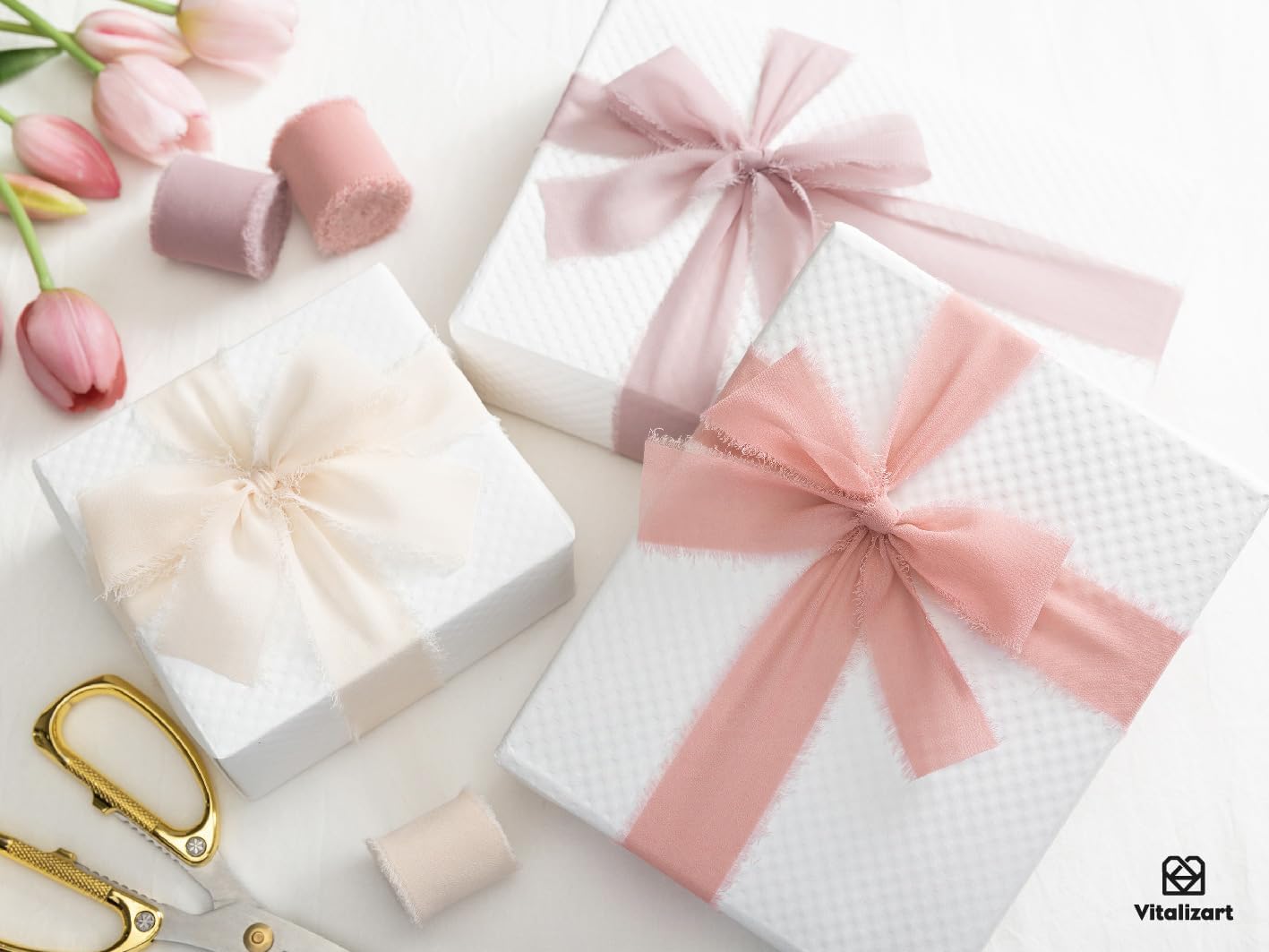 FRINGE CHIFFON SILK RIBBON 1.5 INCH X 27YD (Assorted 9 Colors Pink & Nude)