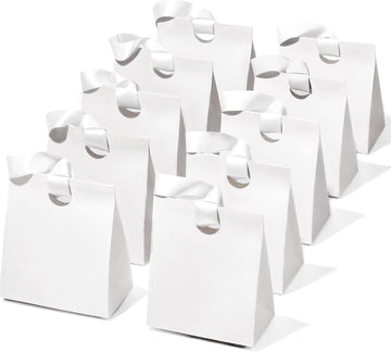 VITALIZART PAPER GIFT BAGS WITH RIBBON HANDLES SET OF 10 RED BULK REUSABLE FOR GIFT WRAP 5.91"X3.54"X7.28" SMALL (WHITE COLOR)