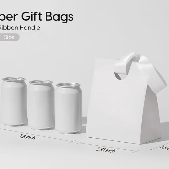 VITALIZART PAPER GIFT BAGS WITH RIBBON HANDLES SET OF 10 RED BULK REUSABLE FOR GIFT WRAP 5.91"X3.54"X7.28" SMALL (WHITE COLOR) - Vitalizart