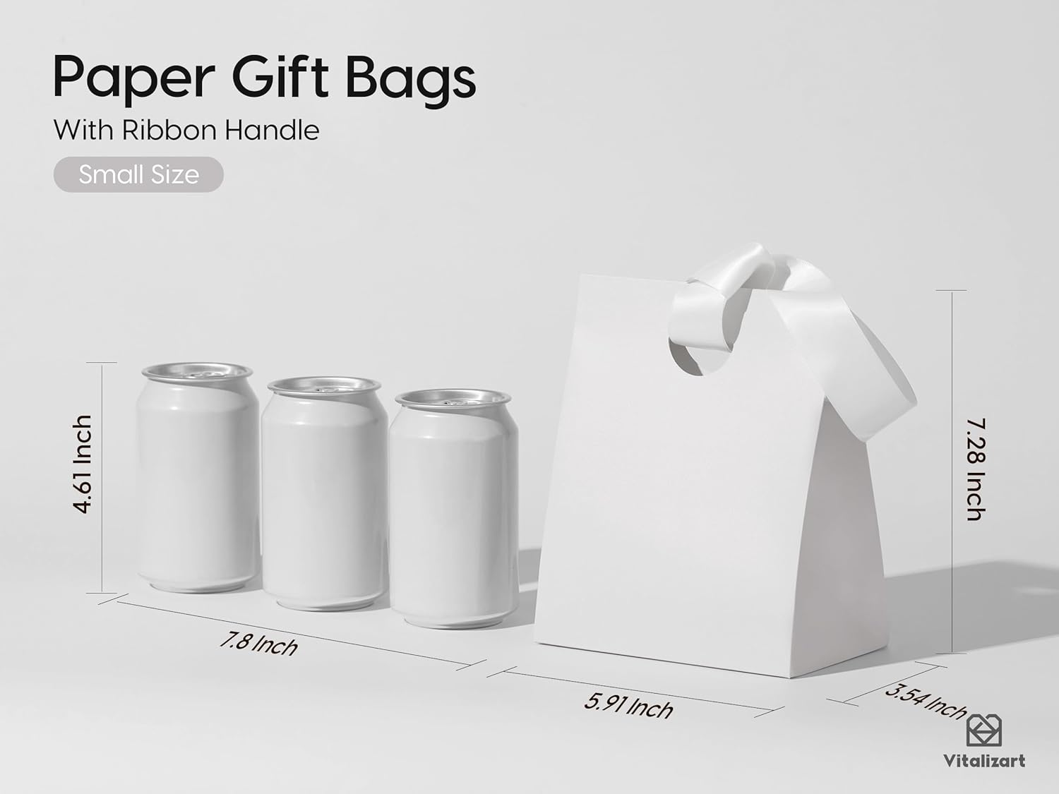VITALIZART PAPER GIFT BAGS WITH RIBBON HANDLES SET OF 10 RED BULK REUSABLE FOR GIFT WRAP 5.91"X3.54"X7.28" SMALL (WHITE COLOR) - Vitalizart