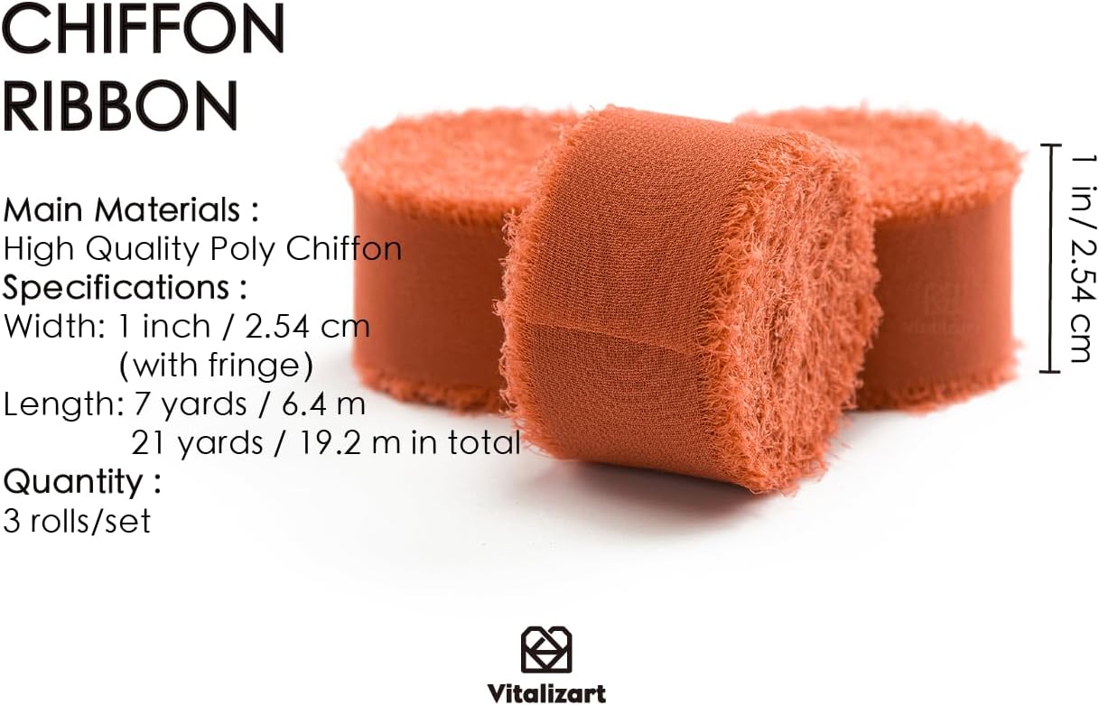 FRINGE CHIFFON SILK RIBBON 1" X 21YD(Terracotta) - Vitalizart