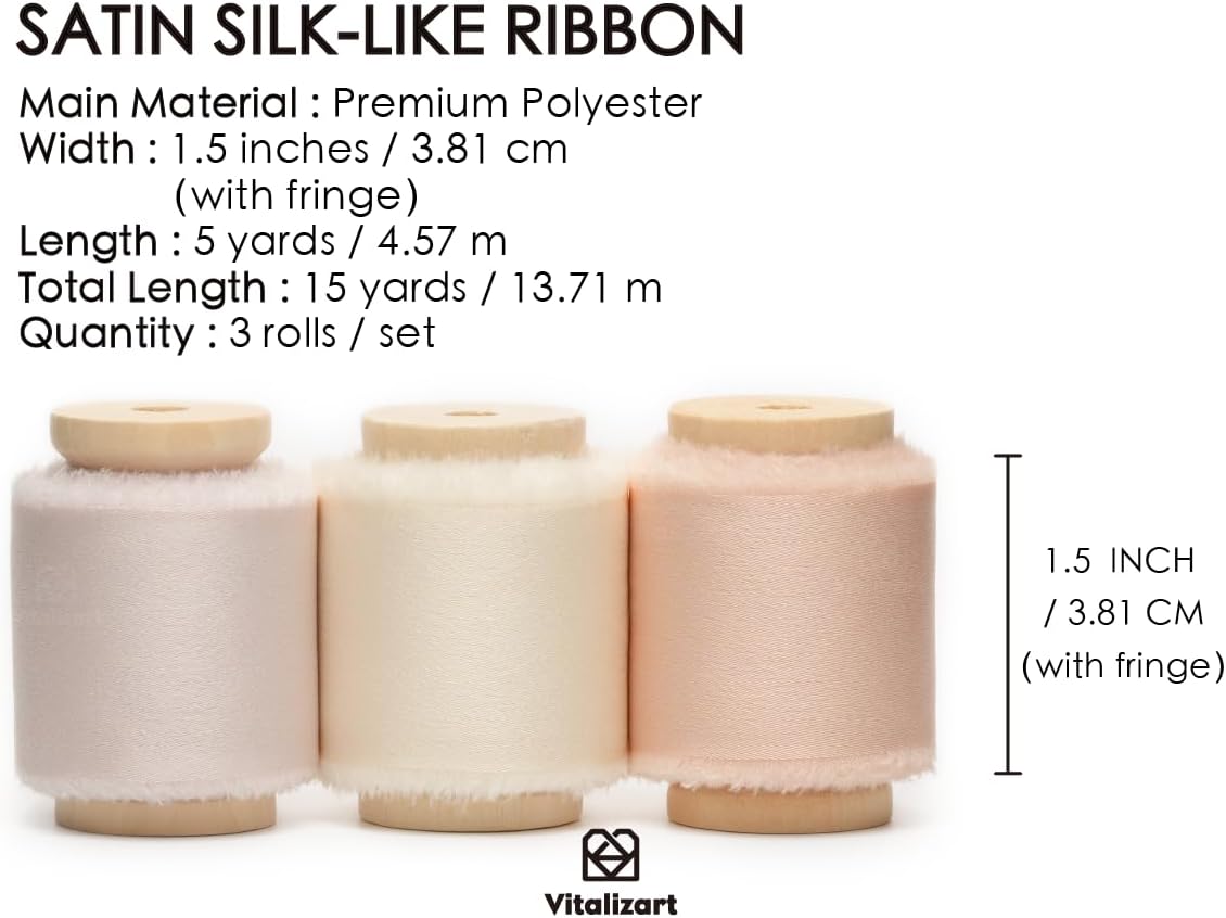 Silk Satin Ribbon with Wooden Spool 1.5" x 15 Yd (Pink & White) - Vitalizart